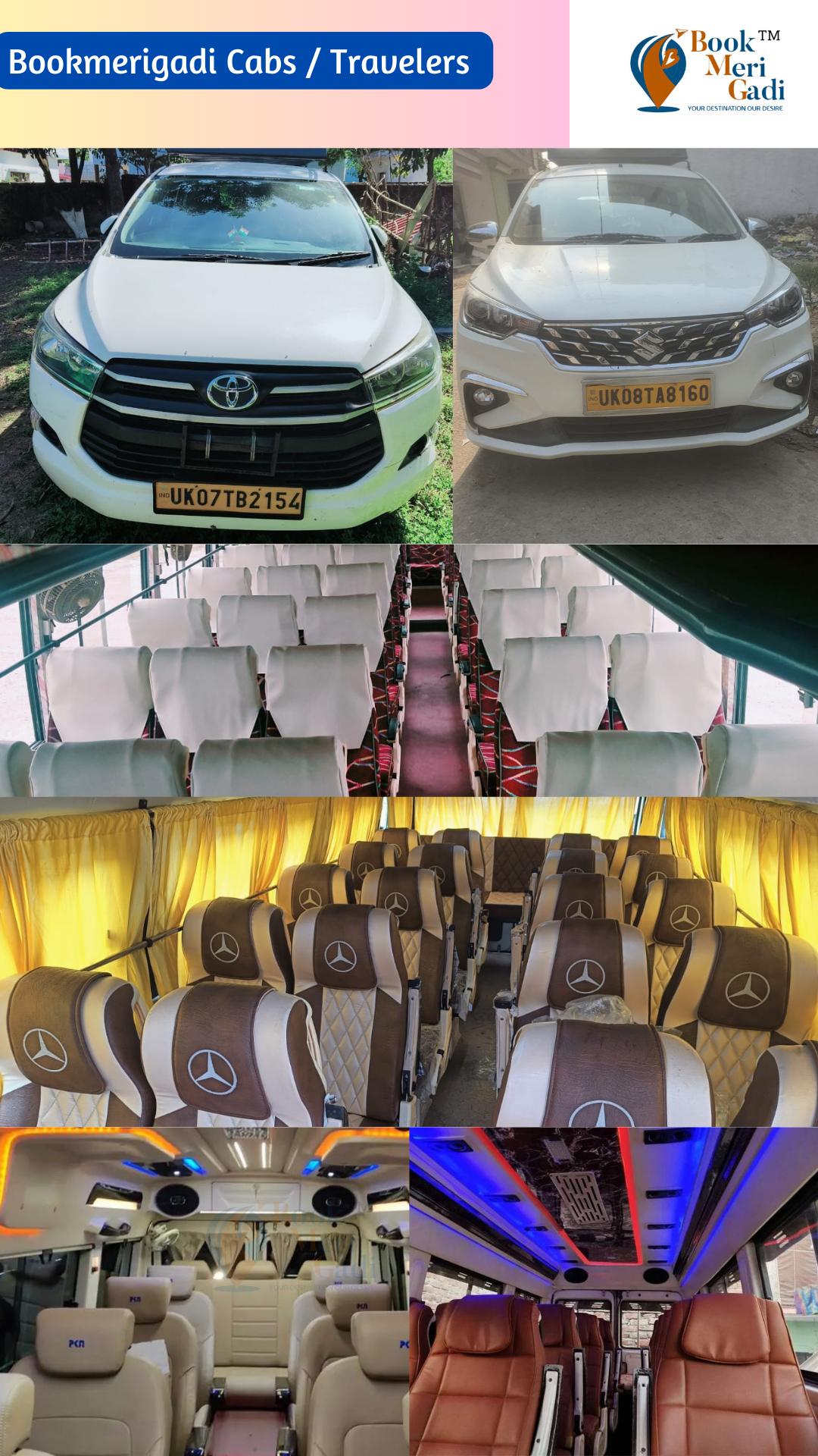 Bookmerigadi Cabs / Tempo Traveler 2024 ,Price list